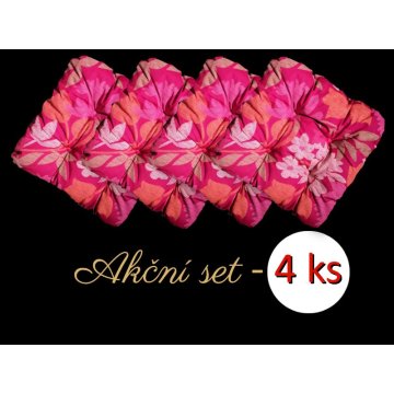 Apex Prešívaný sedák Bamberk - Ružové kvety - Výhodná sada - 4 ks